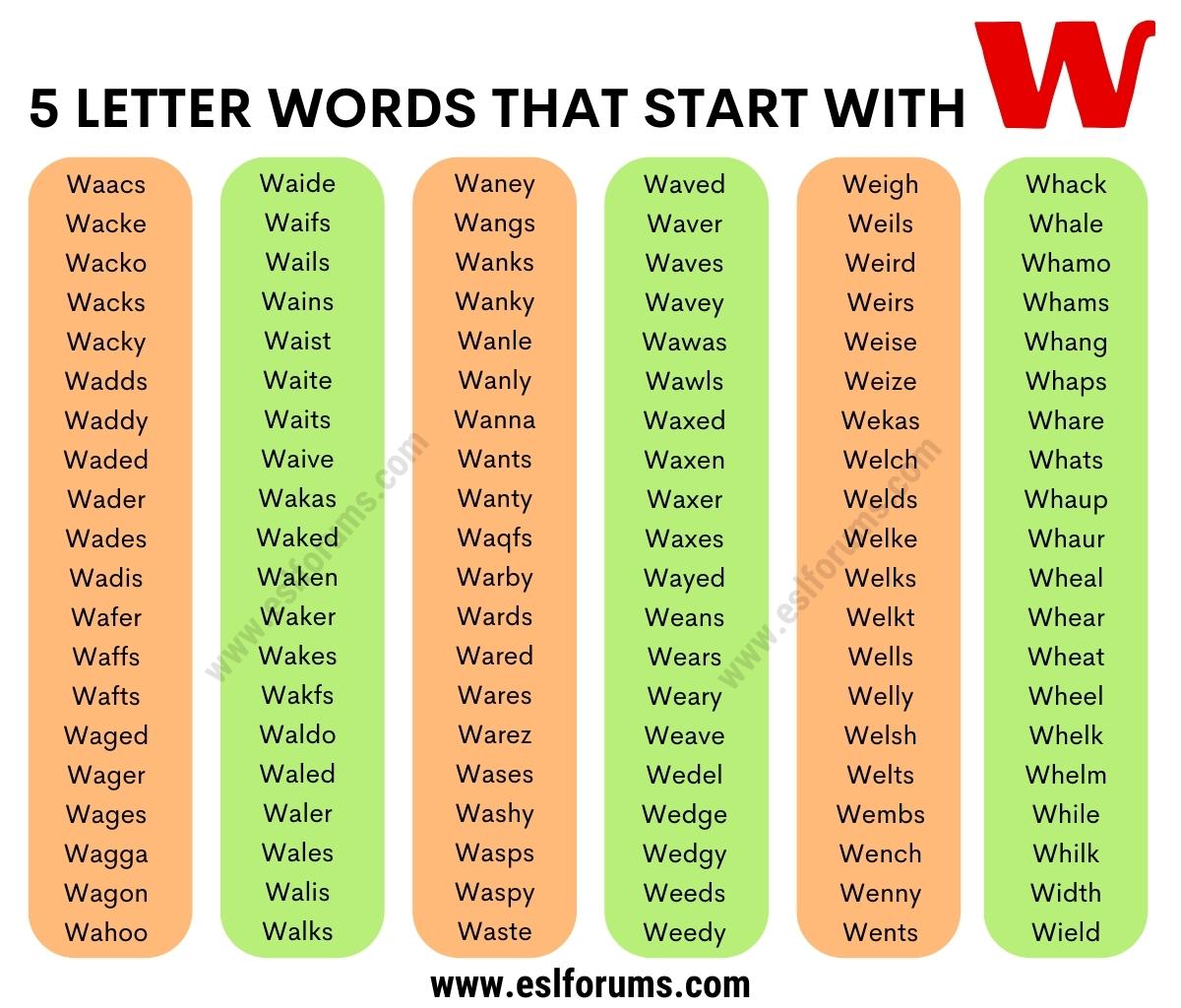 5 letter words beginning with