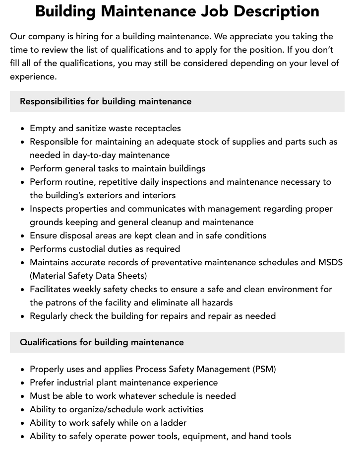 building maintenance hiring