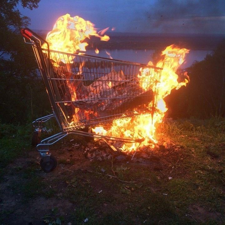 burning shopping cart wallpaper