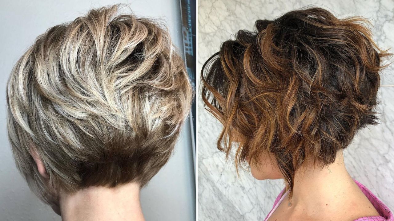 undercut short curly stacked bob