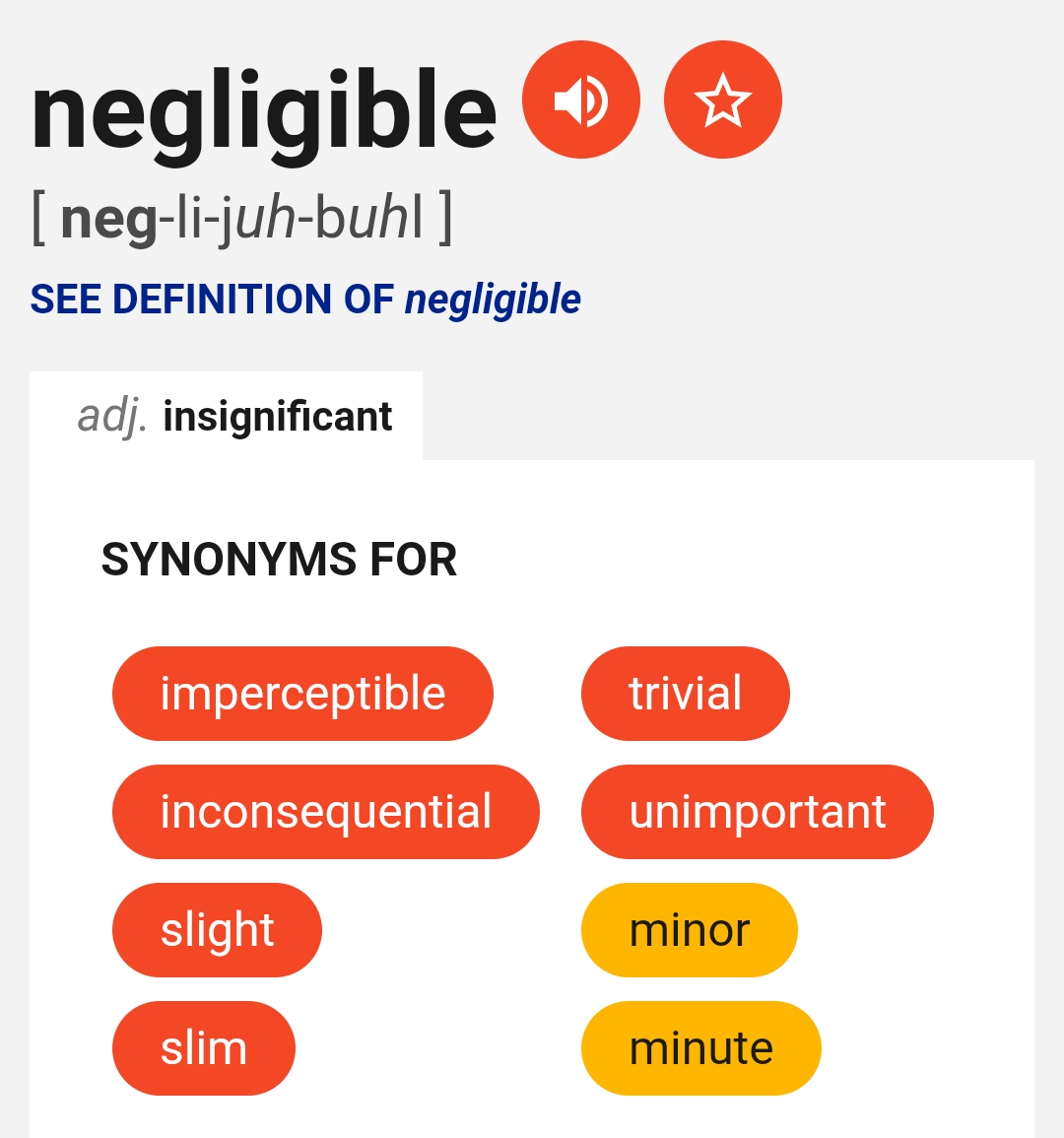 negligible thesaurus