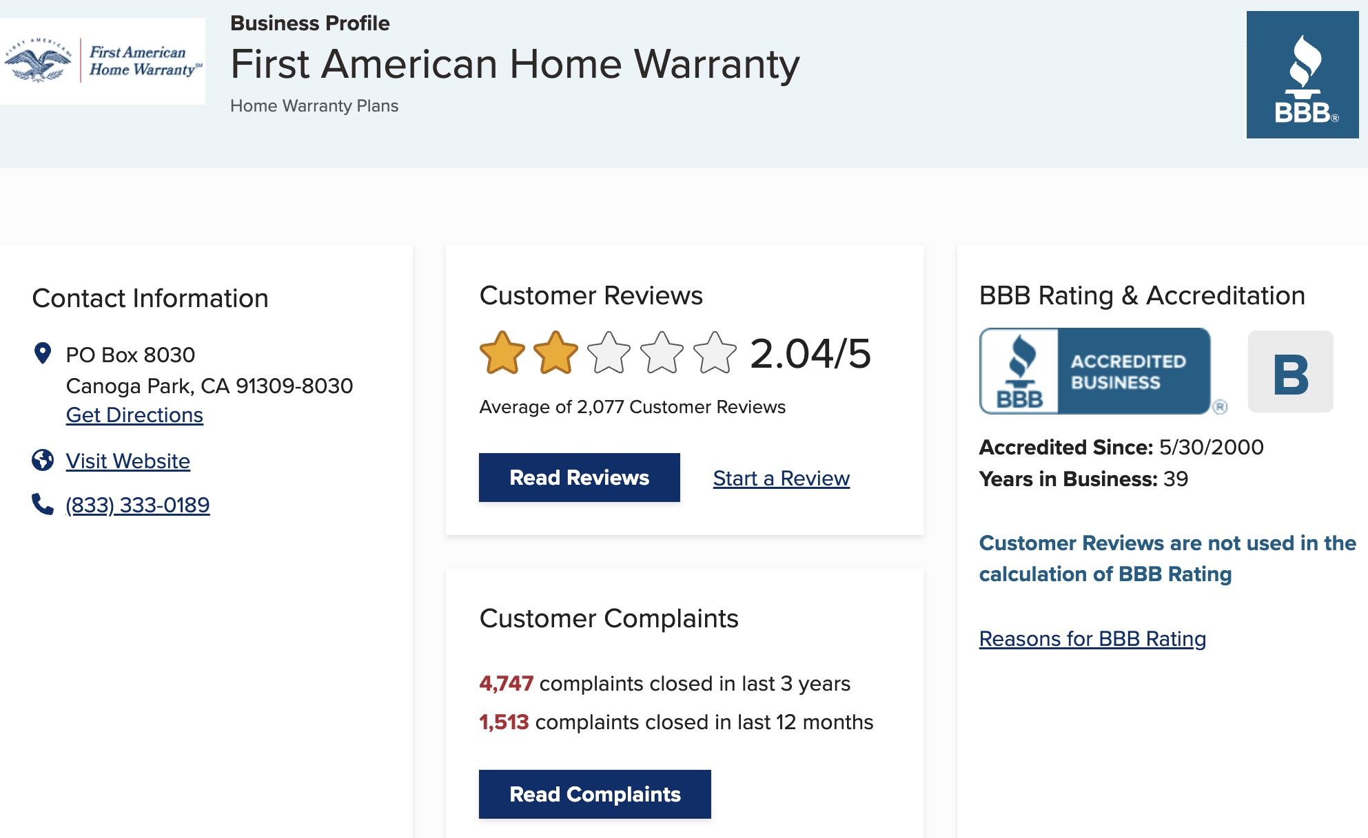 home warranty reviews bbb