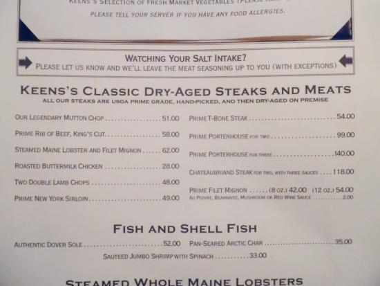 keens chophouse menu