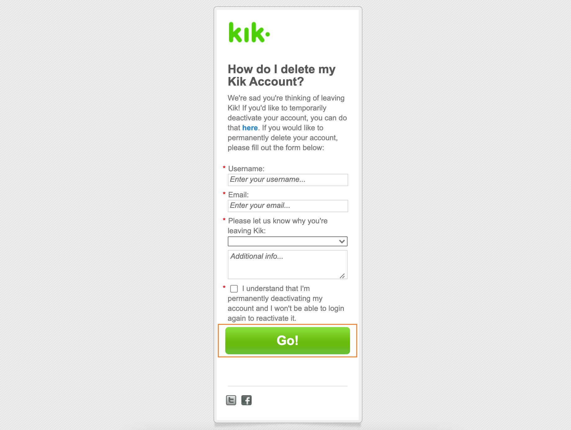 kik messenger account delete