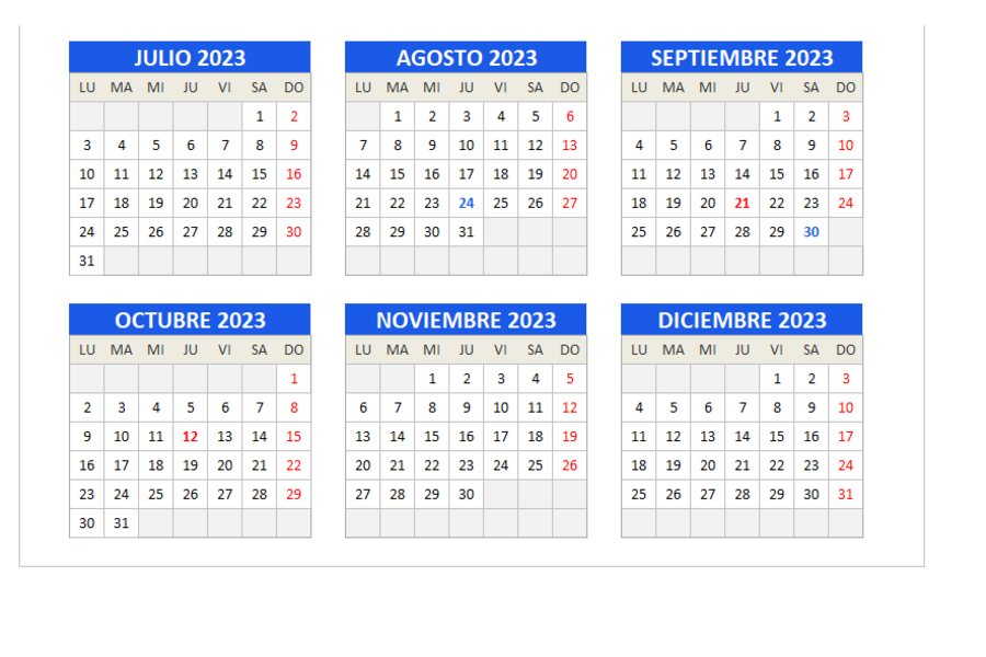 calendario editable 2023 excel