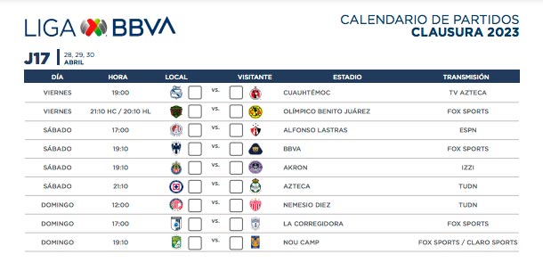 calendario futbol mexicano 2023