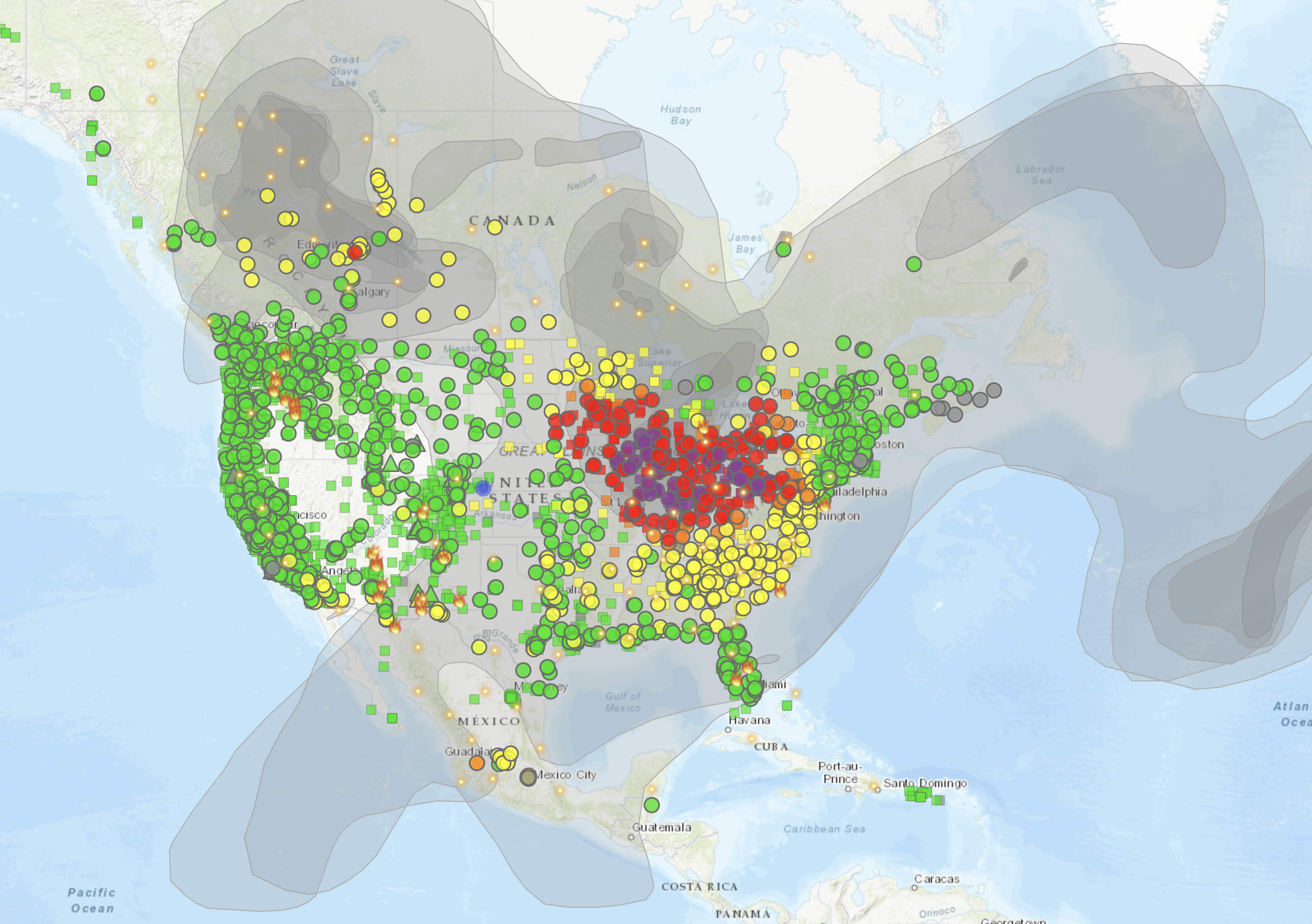 canada fires smoke map