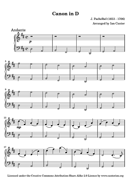 canon in d piano sheet music