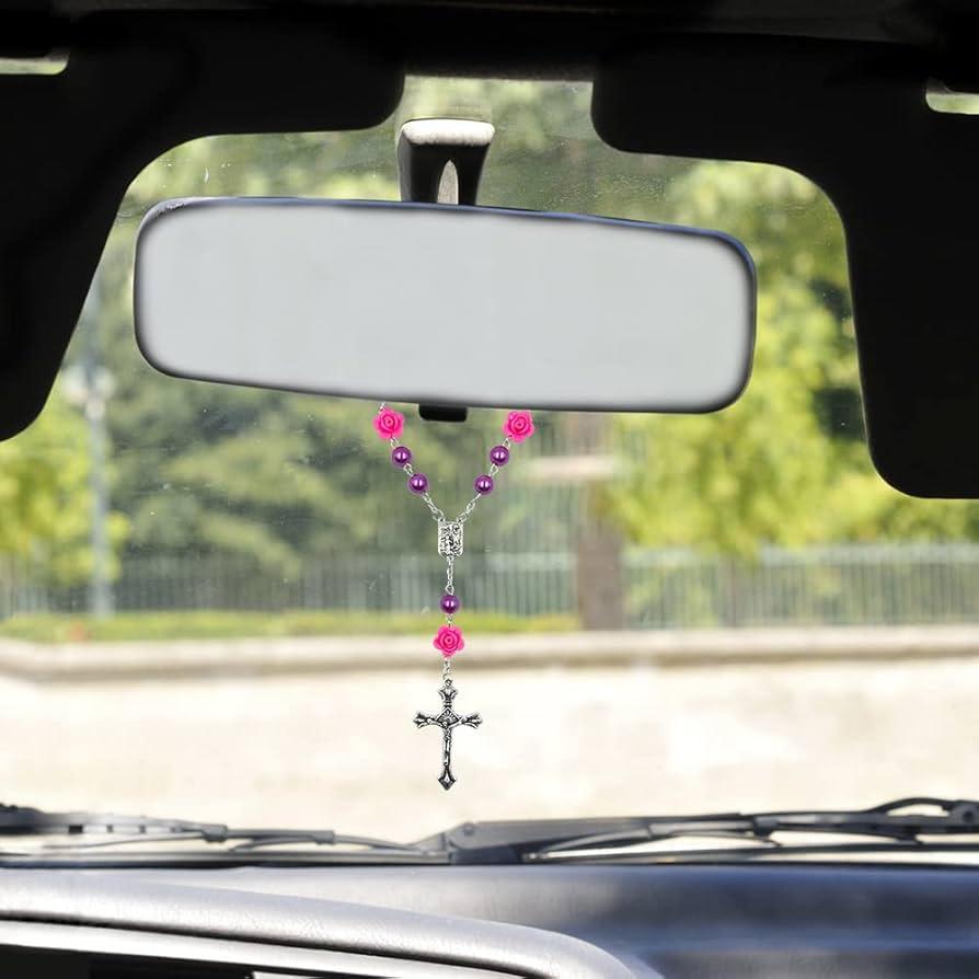 car rosary rear view mirror