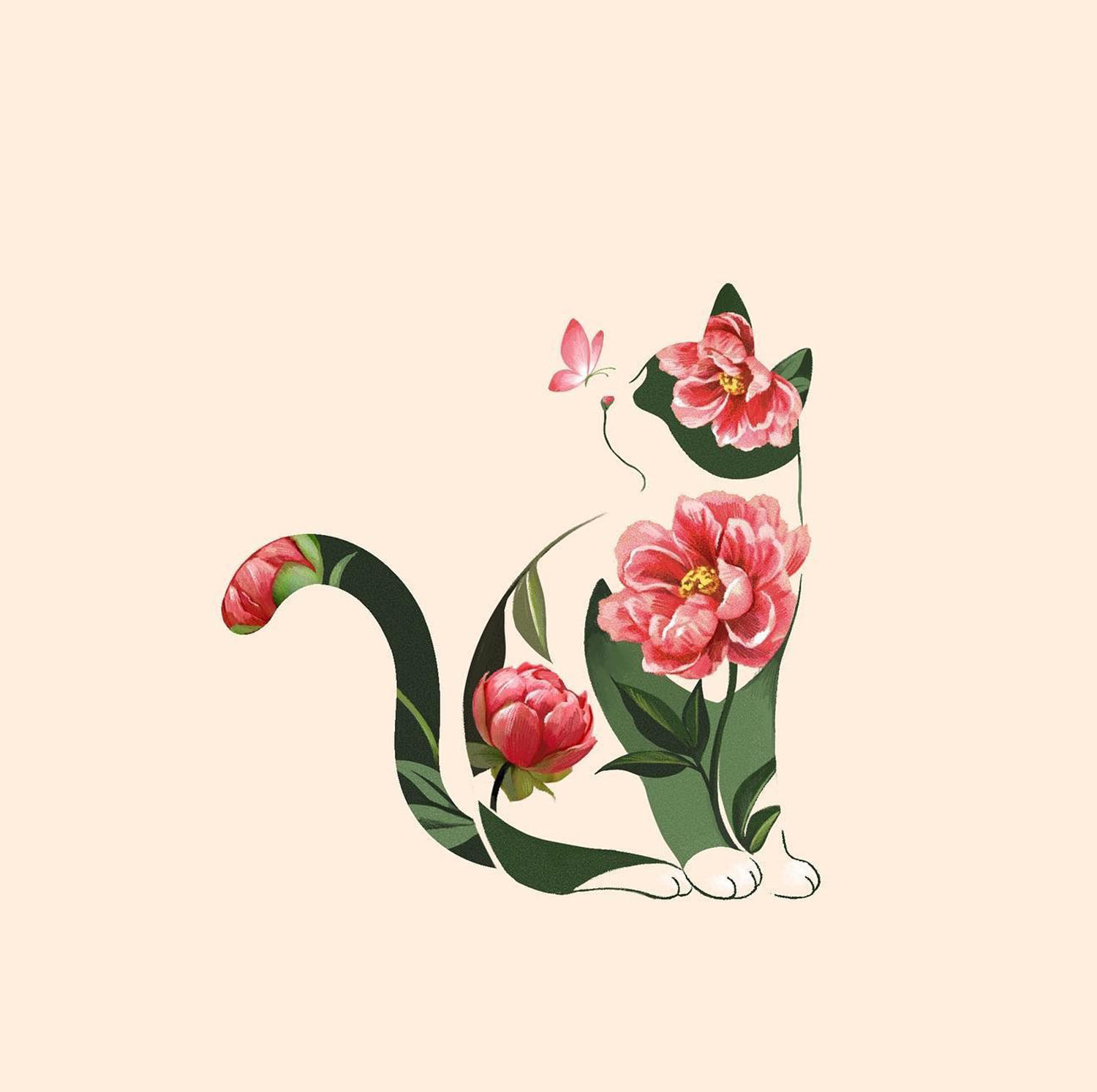 cat floral tattoo