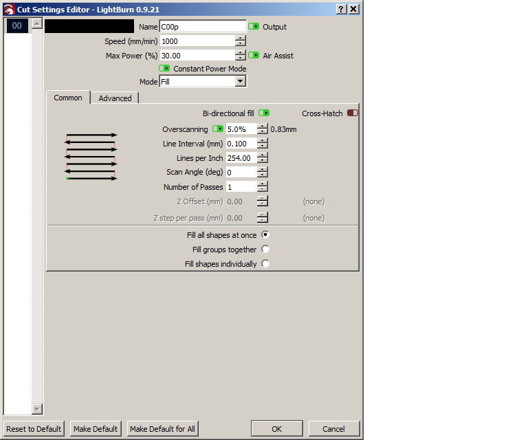 what is constant power mode in lightburn