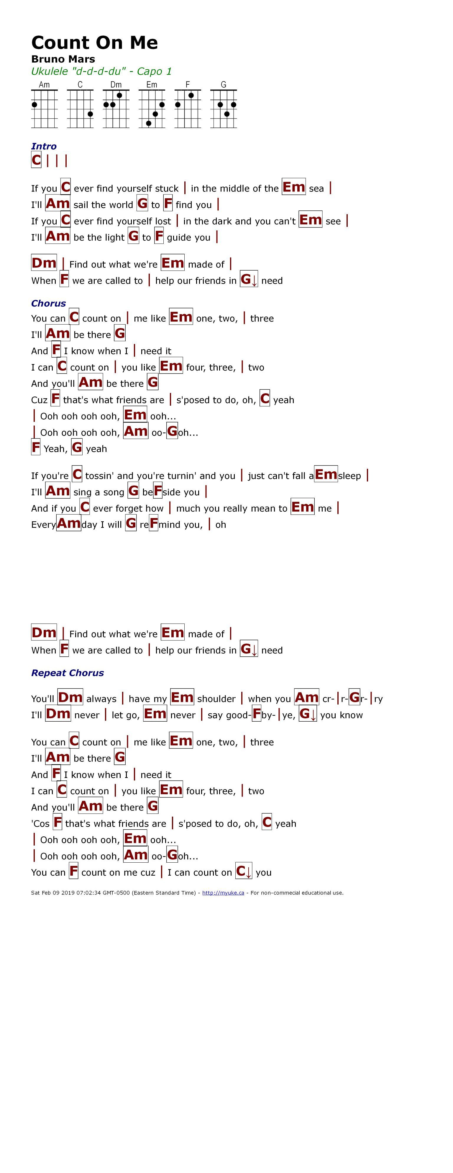 count on me lyrics and chords ukulele