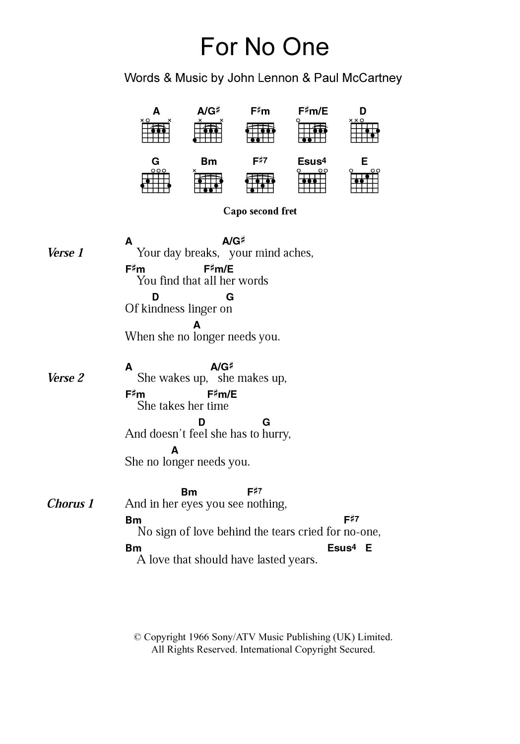 chords for no one beatles