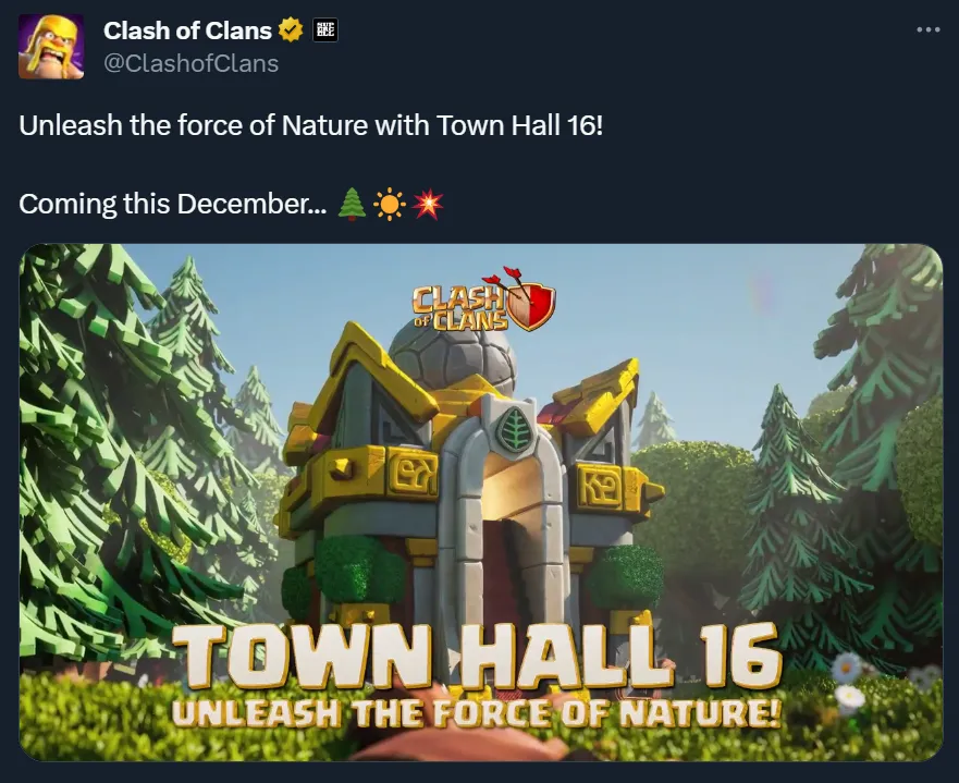 clash of clans town hall 16 release date