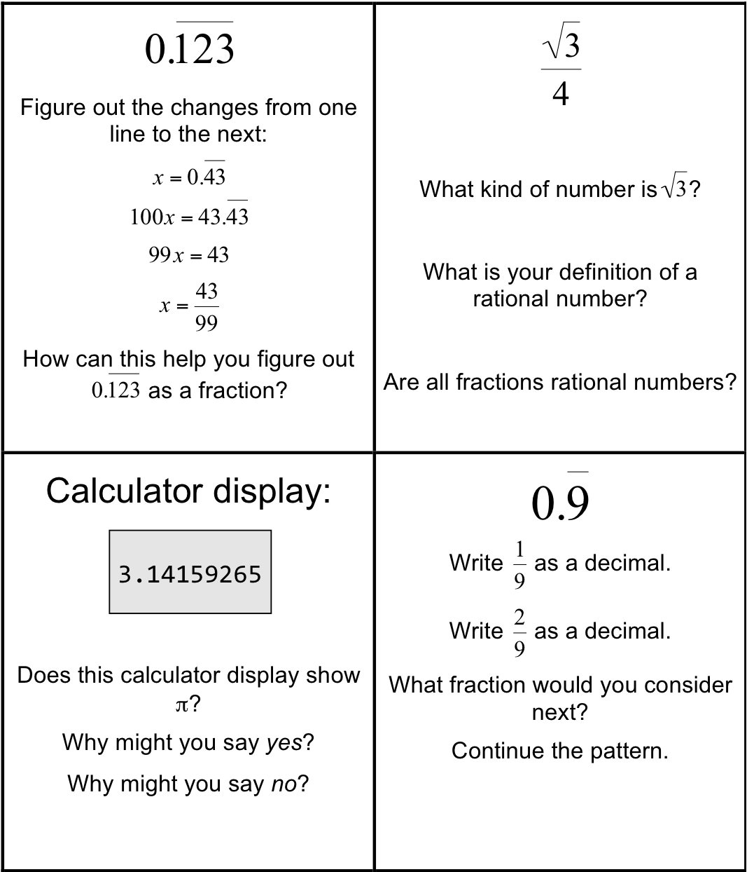 classifying rational and irrational numbers