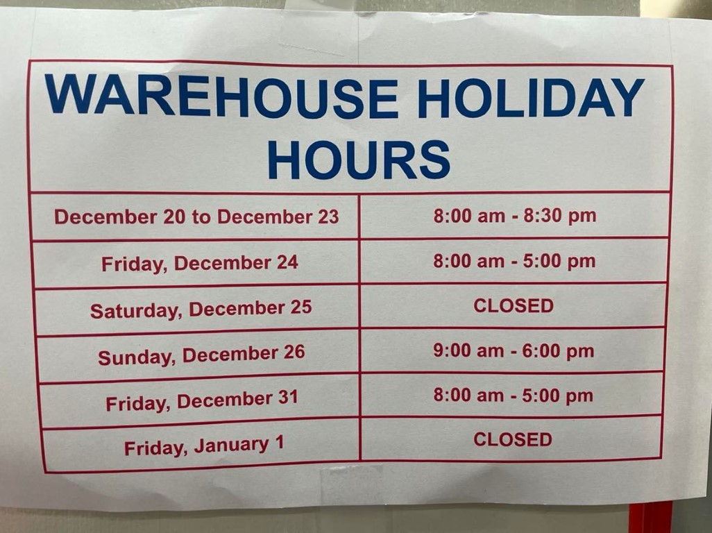 costco xmas opening times