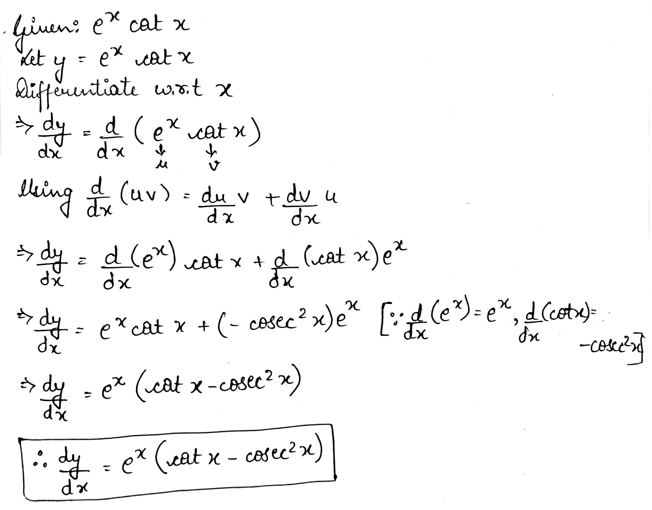 cot x ka differentiation