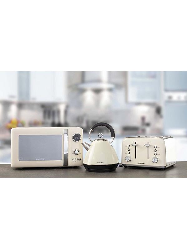 cream toaster kettle and microwave set