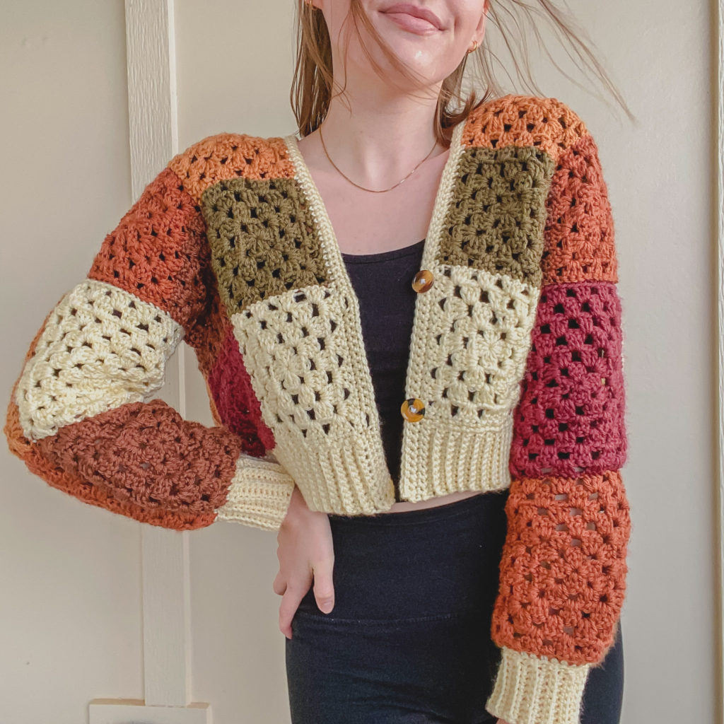 crocheted granny square cardigan