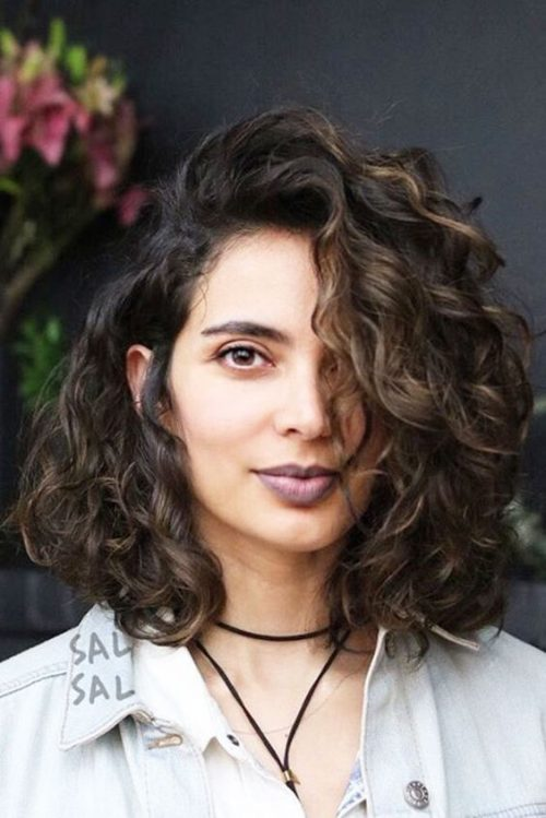 curly hair long bob cut