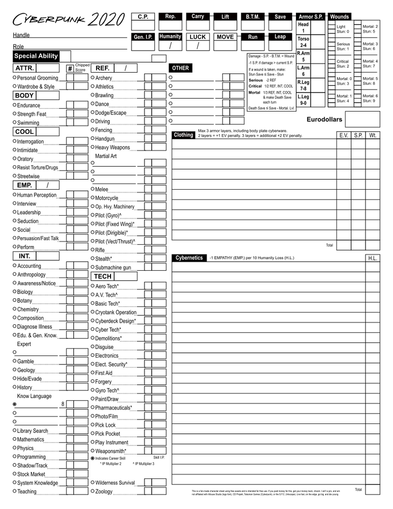 cyberpunk 2020 character generator