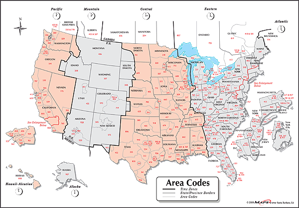 usa all area code time list