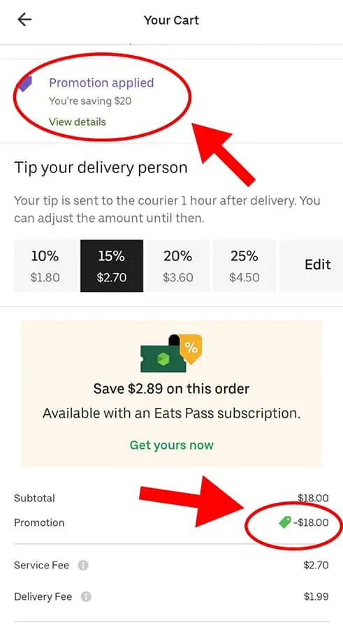 uber eat coupon code