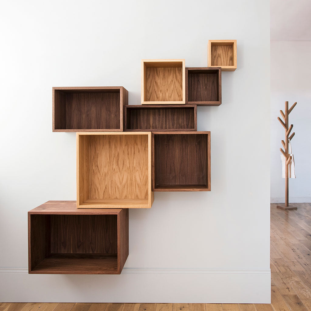 wooden cube shelves