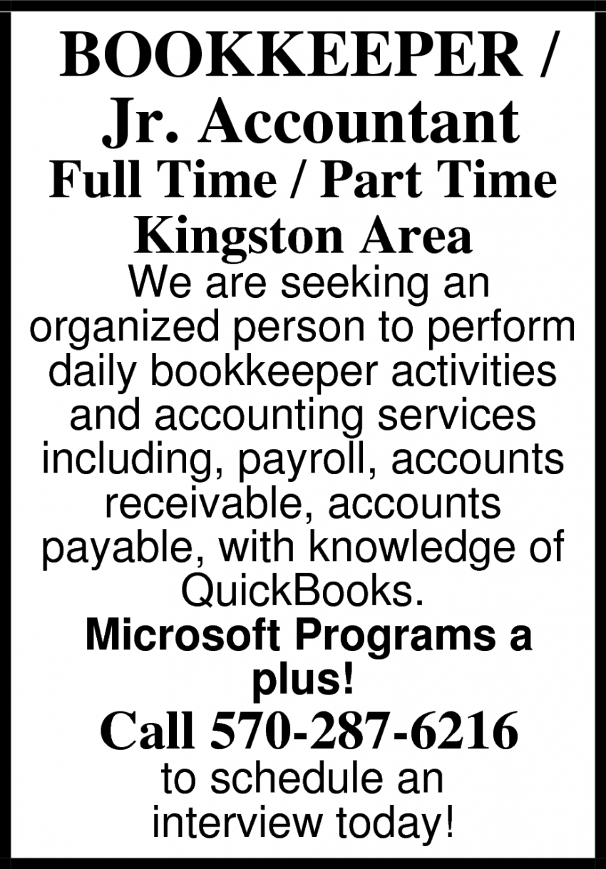 part time bookkeeper vacancies