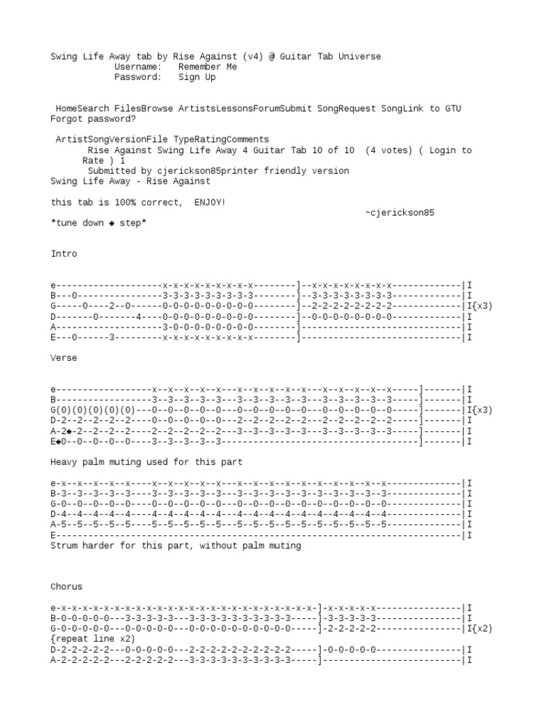 swing life away guitar tab