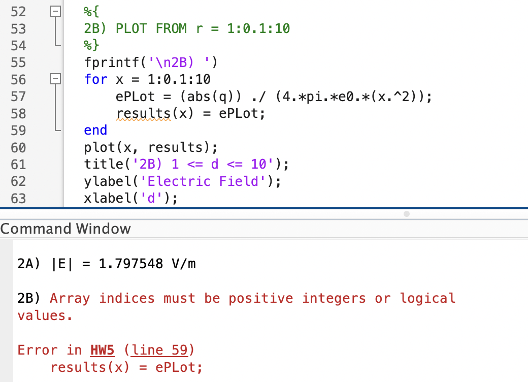 array indices must be positive integers or logical values.