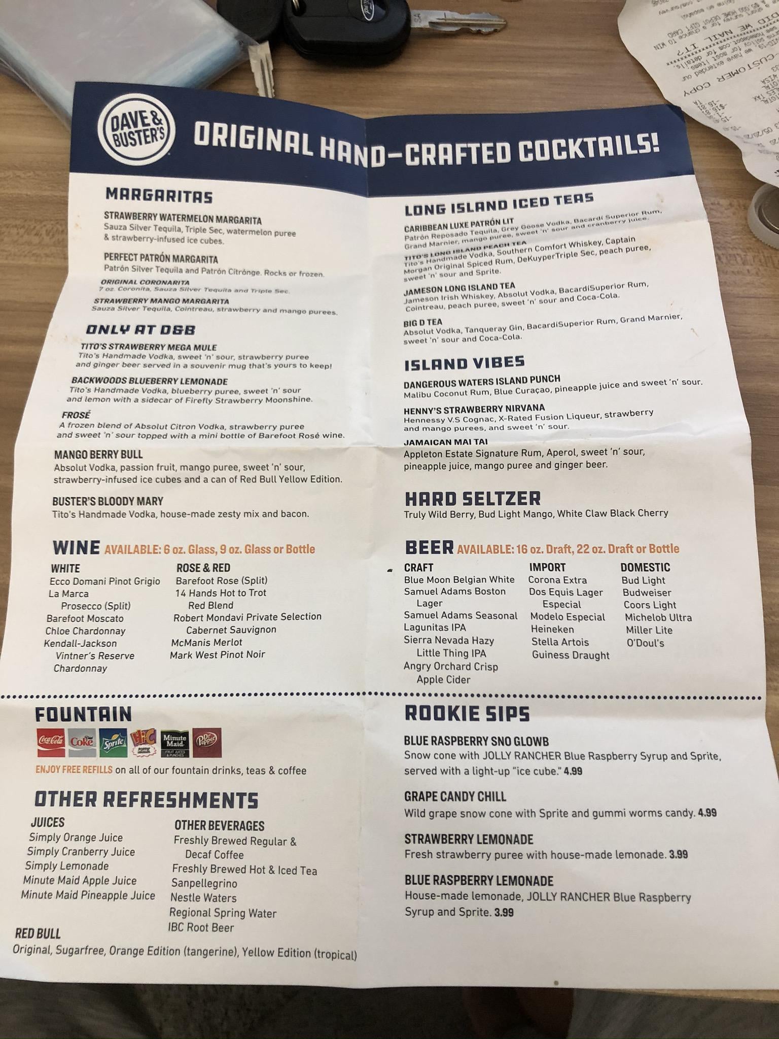 dave and busters menu oakville