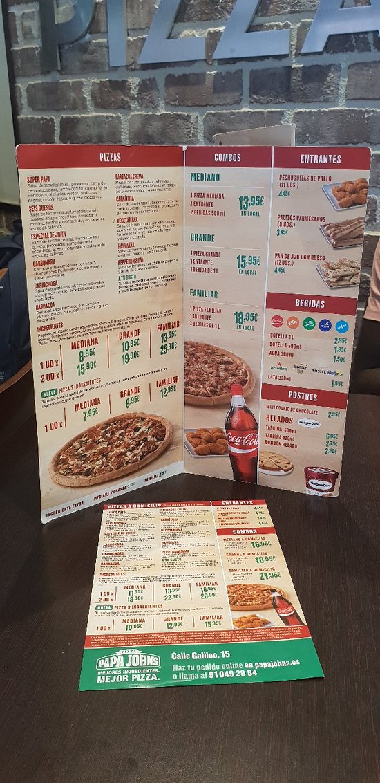 papa johns pizza madrid menú