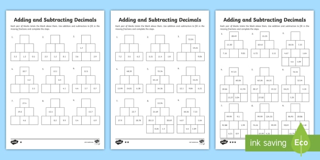 decimal addition and subtraction worksheets