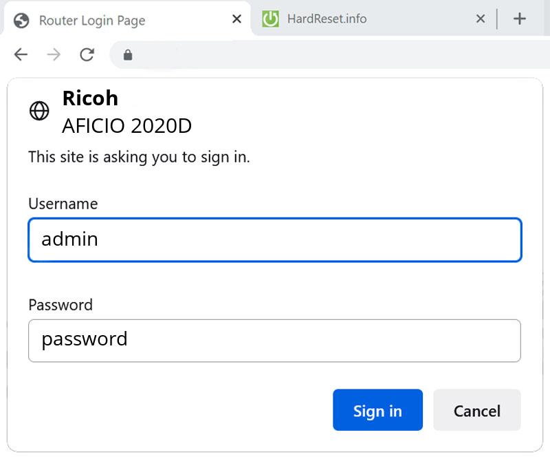 default ricoh password