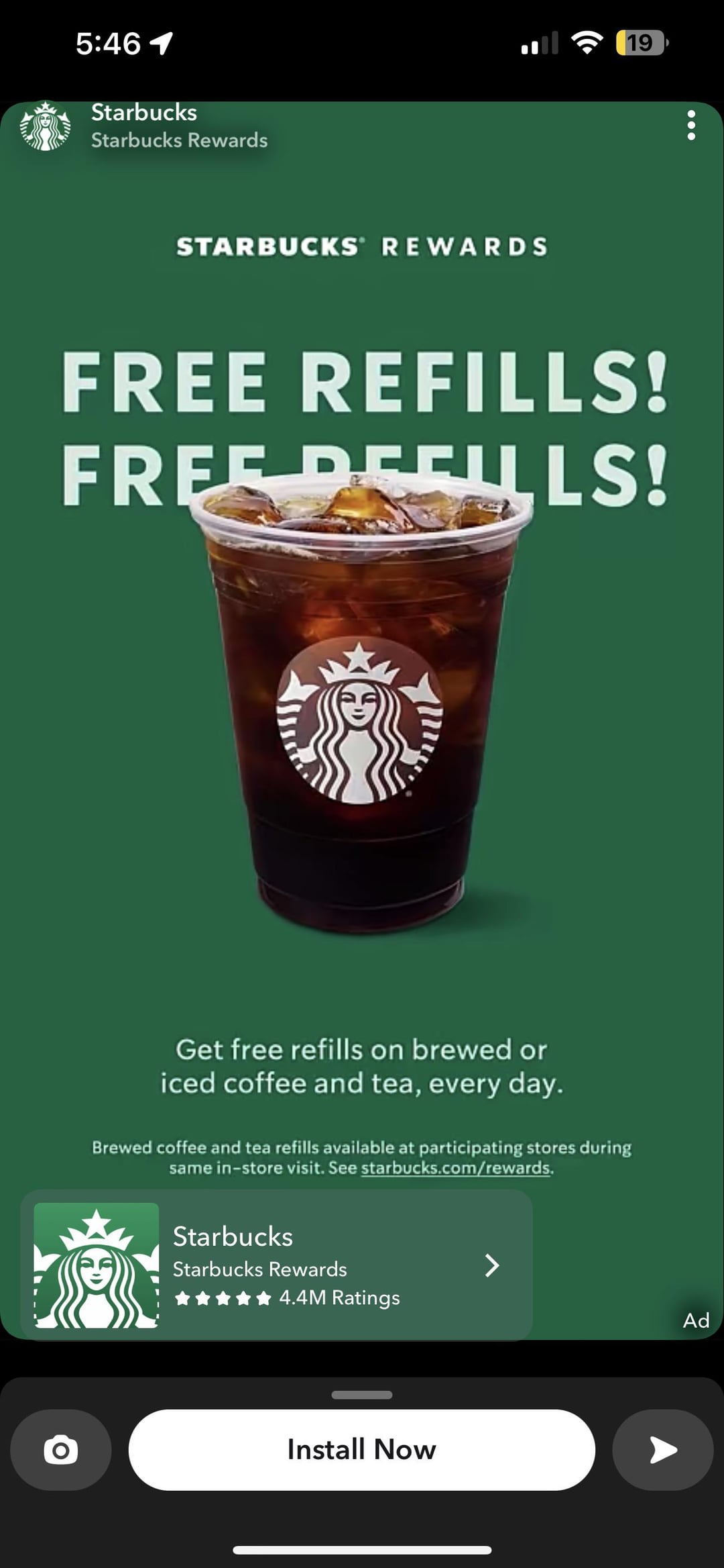 do starbucks inside target offer free refills