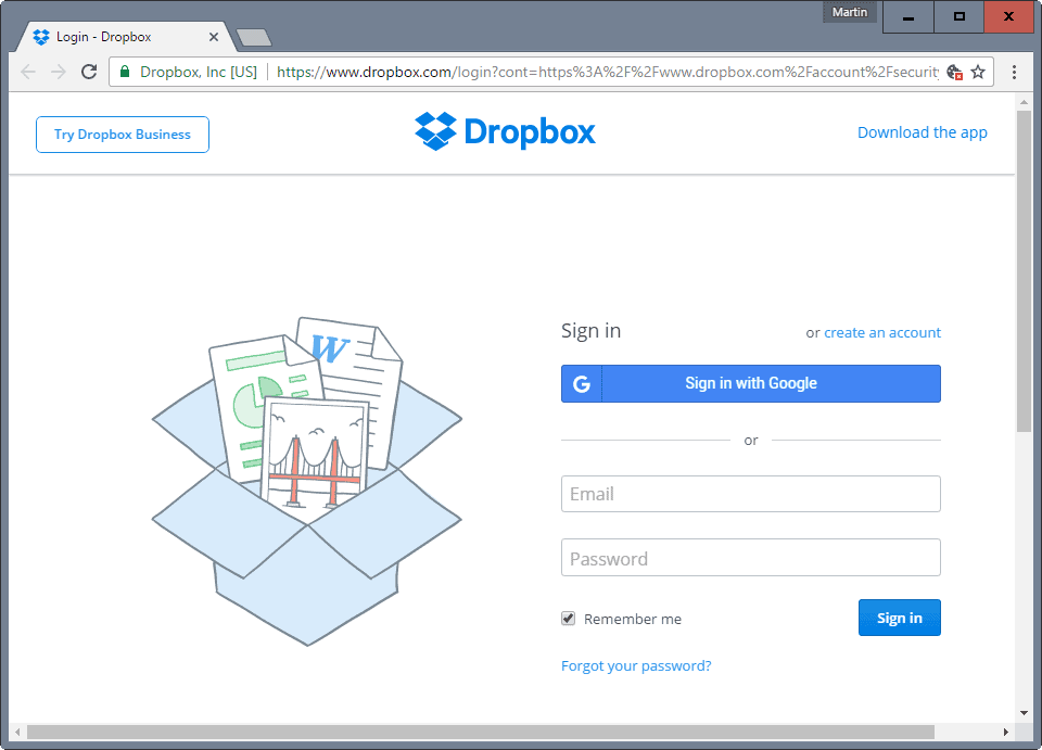 drop box login