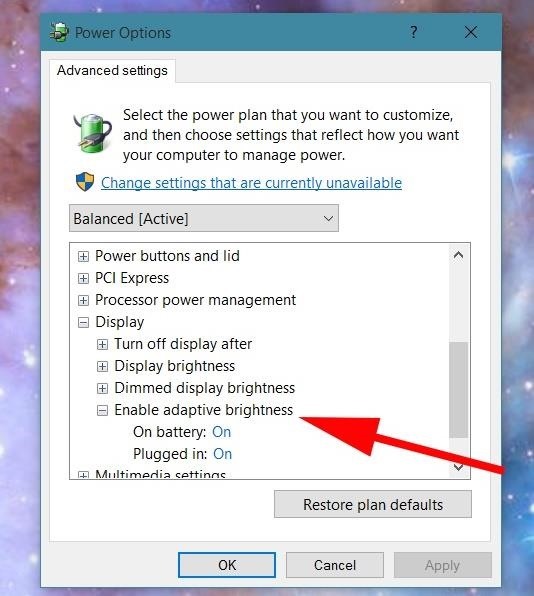 windows 10 how to turn off auto brightness