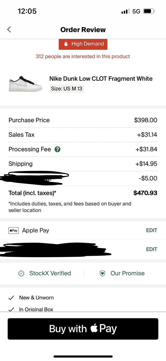 does stockx take apple pay