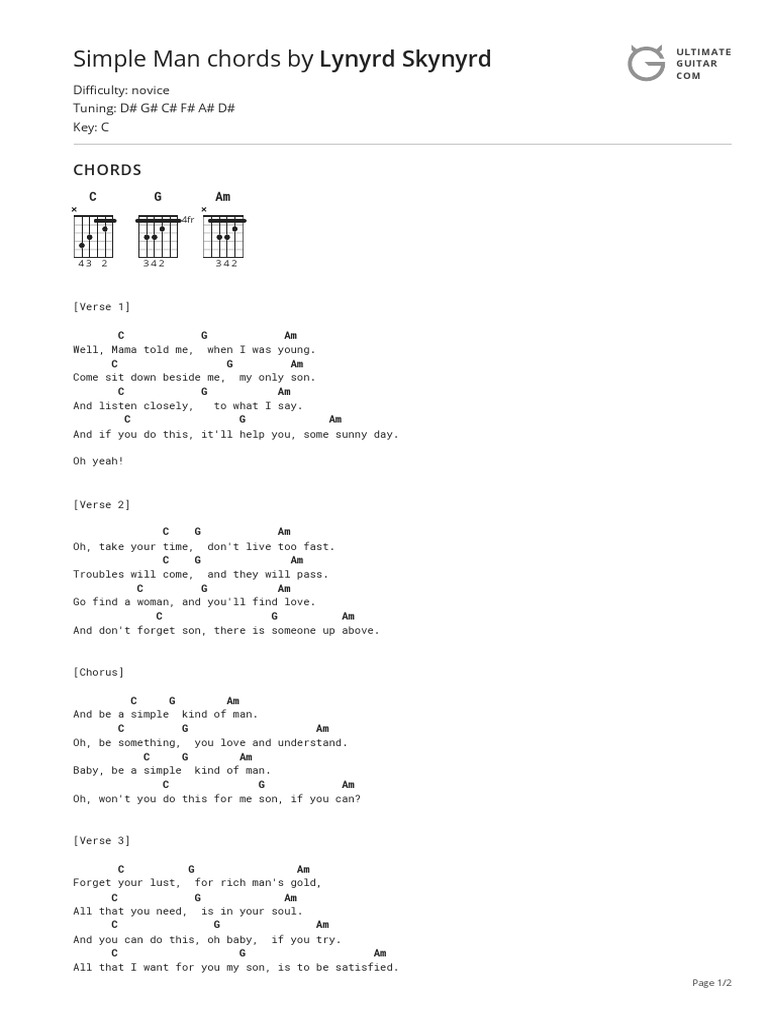 simple man chords lynyrd skynyrd