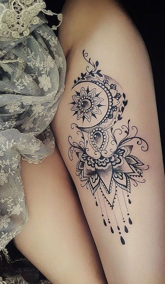 muslo tatuajes en la pierna para mujeres delicados