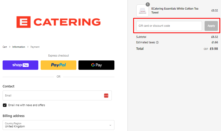 ecatering discount code