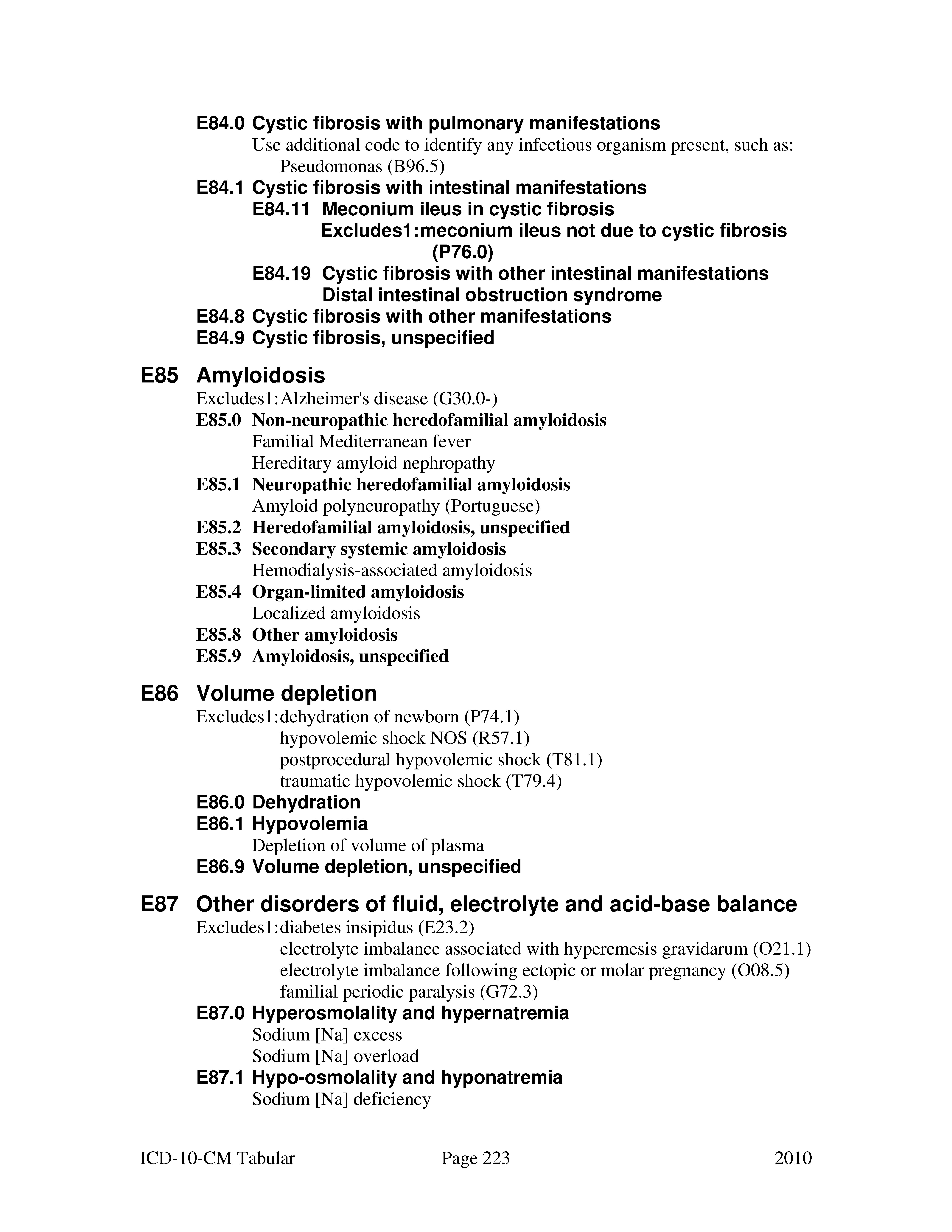 electrolyte imbalance icd 10