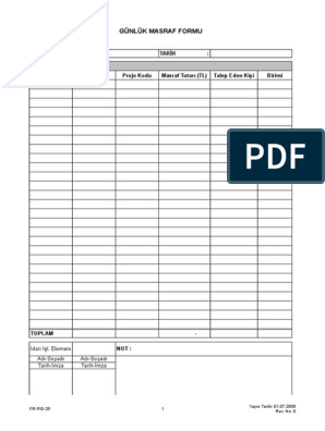 excel masraf formu