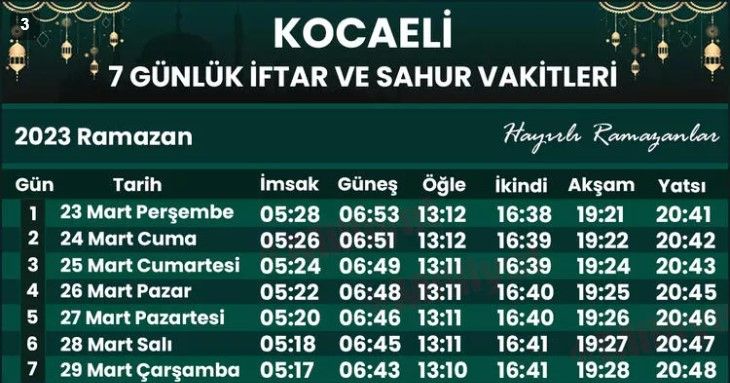 ezan vakitleri kocaeli