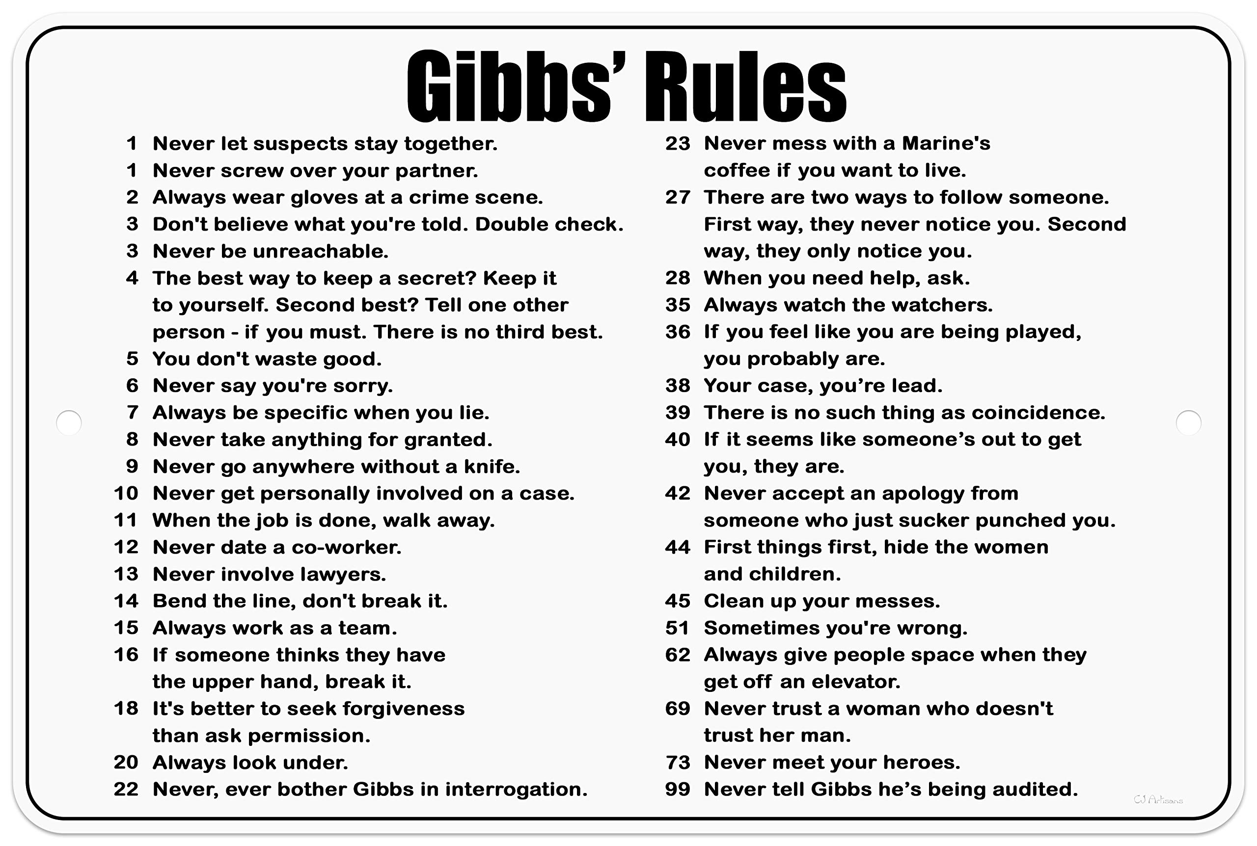 ncis rules list gibbs