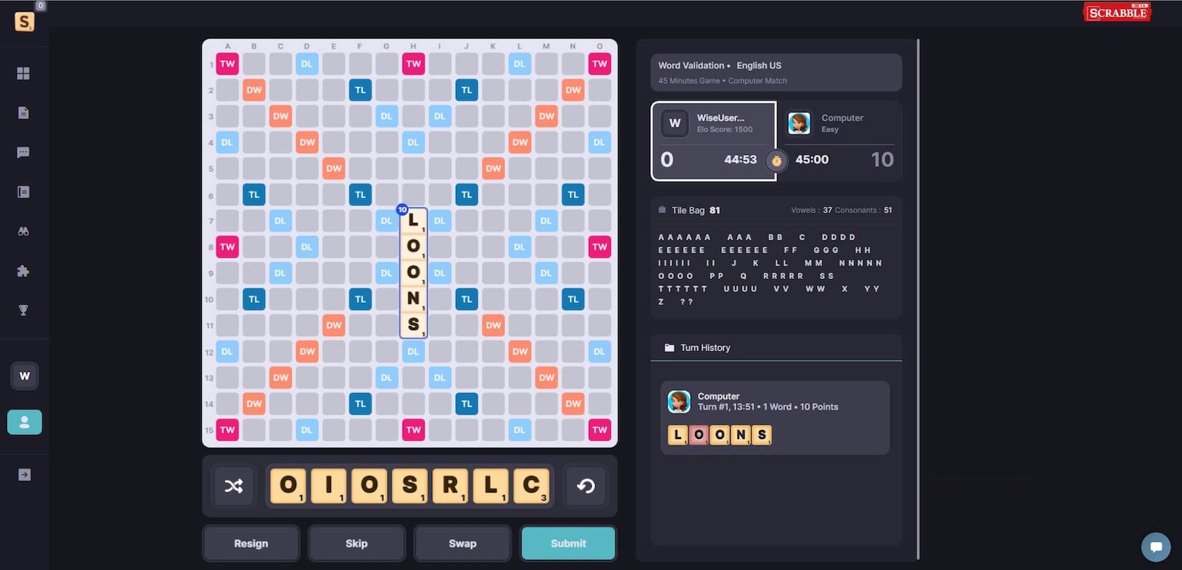 scrabble online against computer