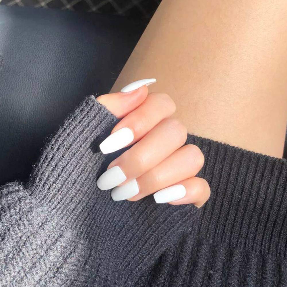 medium length white nails