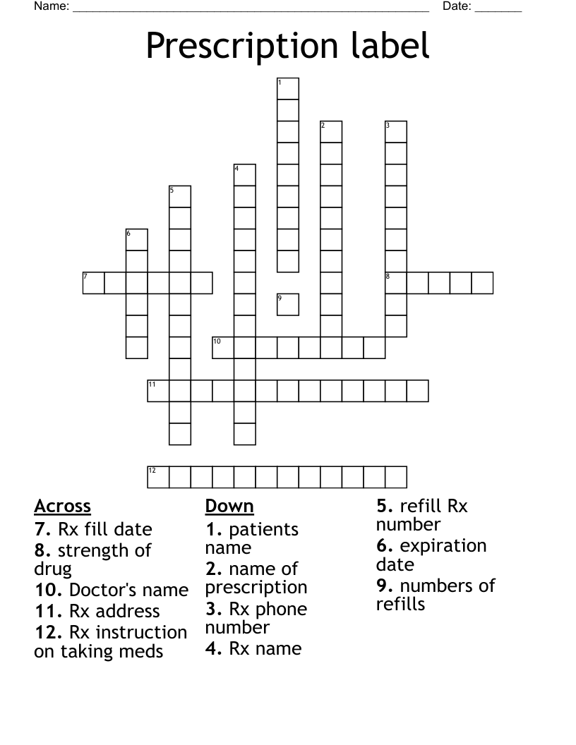 name on a label crossword