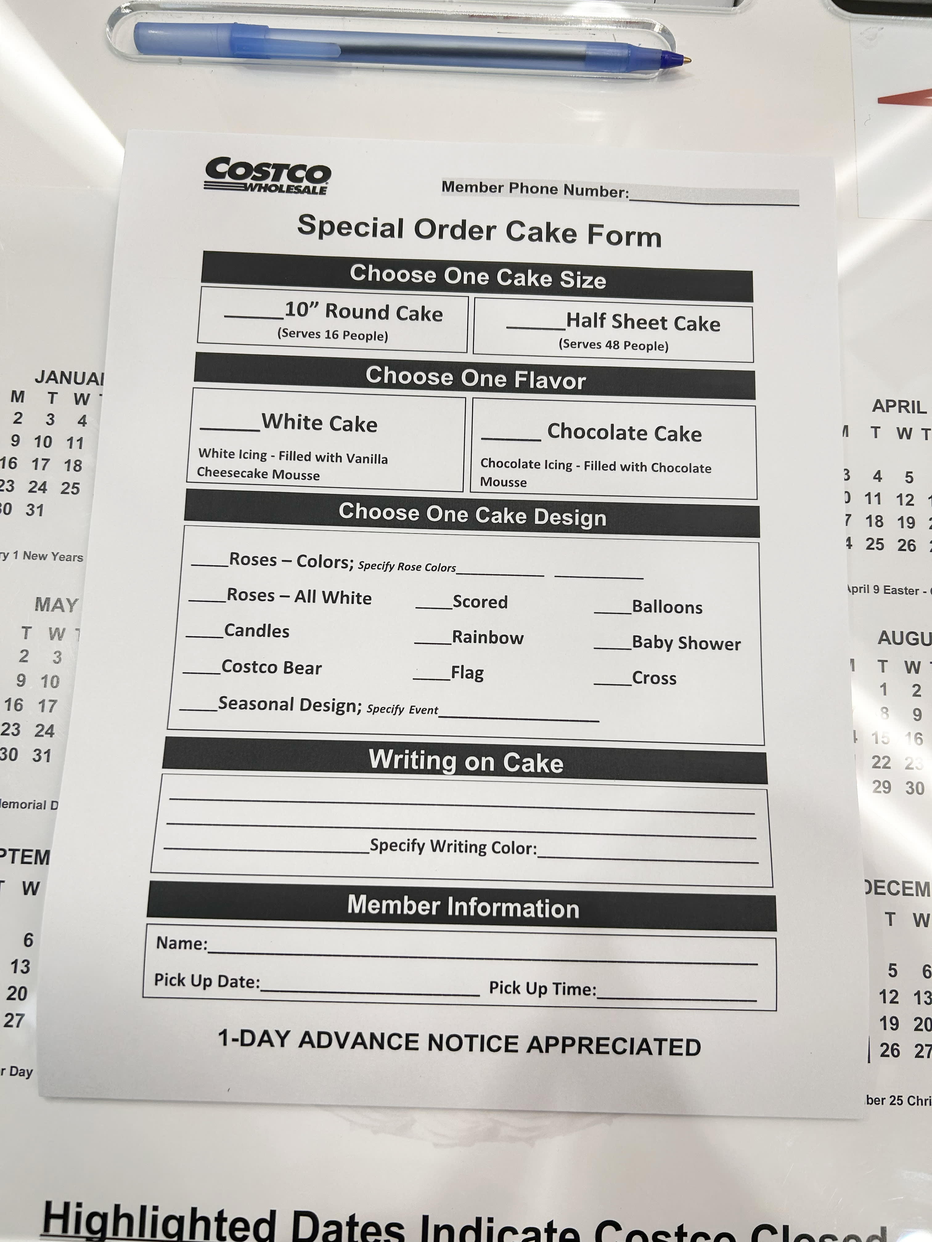 costco sheet cake order form